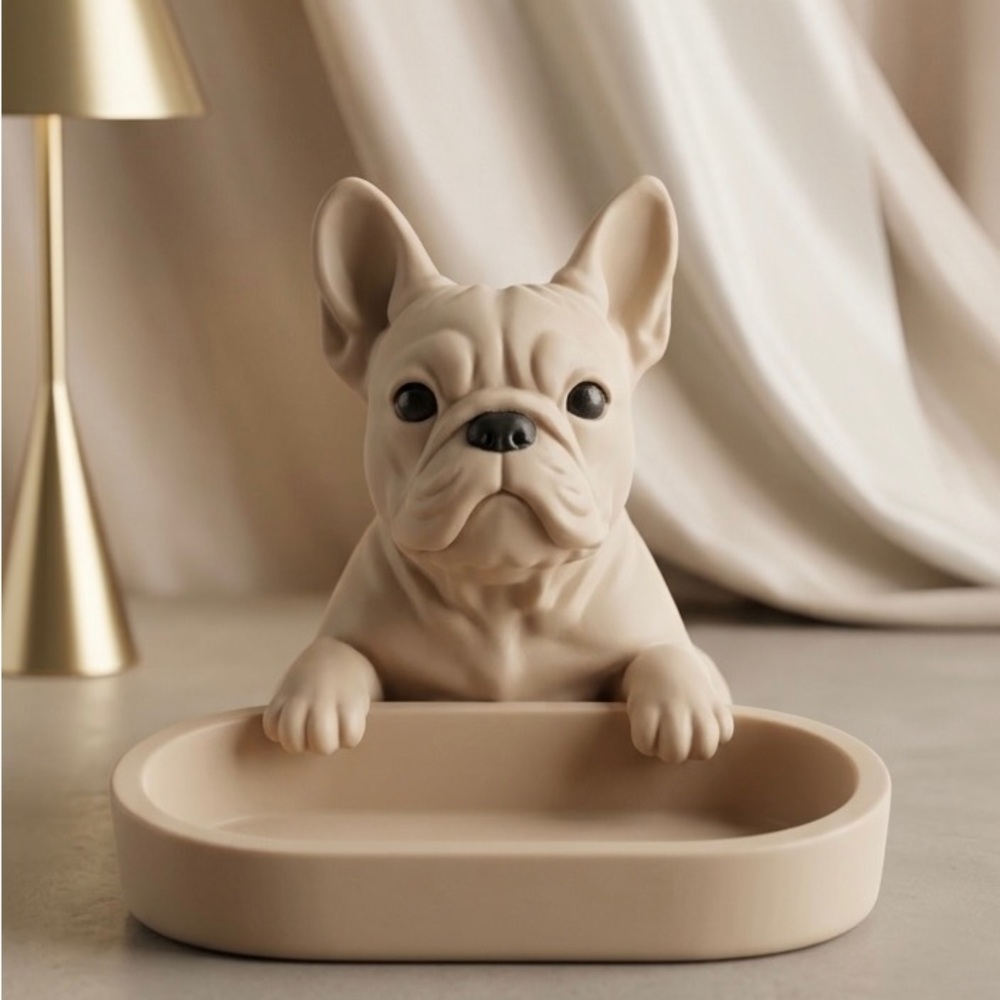 Decorative French Bulldog Trinket Tray - Beige